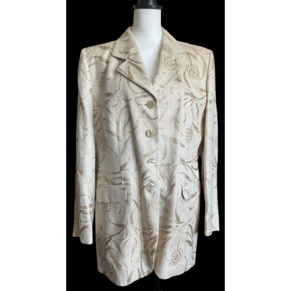 VTG Tailleur Platinum Artsy Brocade Jacket Blazer Business Resort Office Size LG